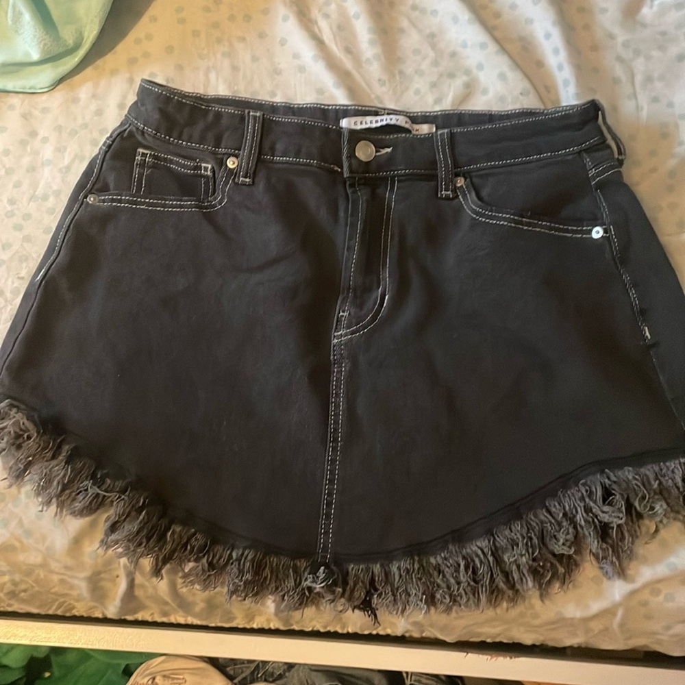 celebrity pink black denim skirt